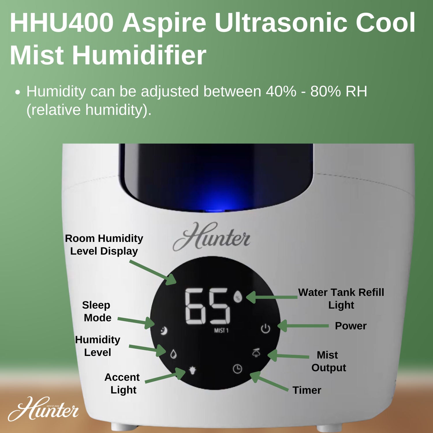 Aspire Ultrasonic 2.25 Gal Cool Mist Humidifier HHU400